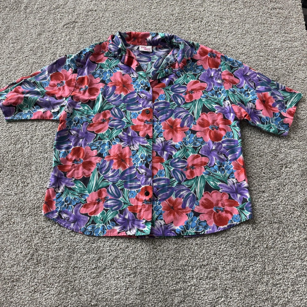 Jodi Hills Shirt Womens Large Multicolor Floral Hawaiian Button Up Short Sleeve